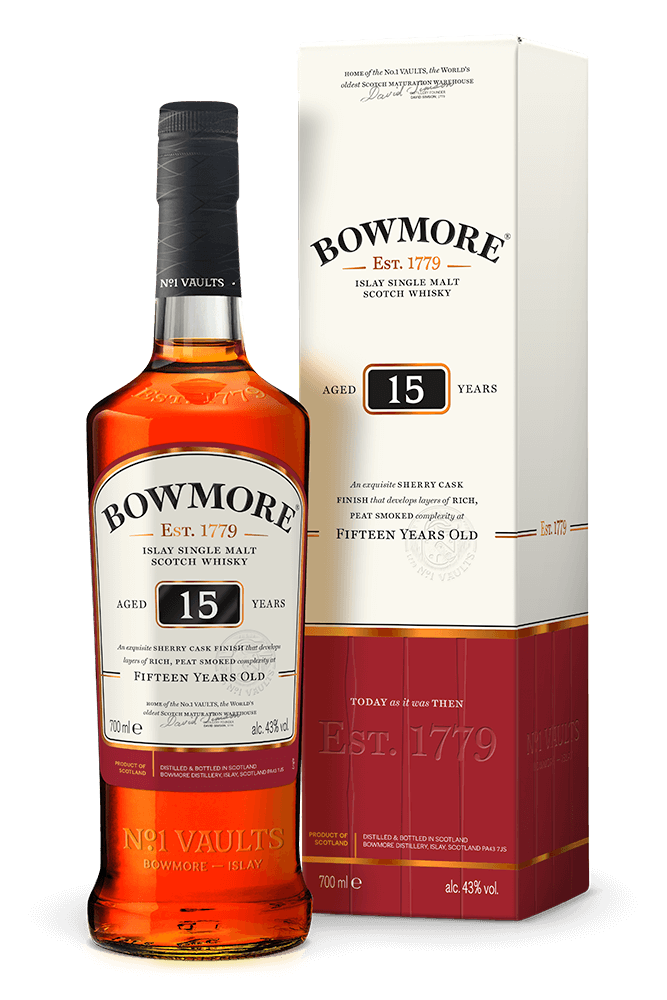 	Bowmore, Darkest, Islay, Malt, Scotch, Whisky, Malt, Spiritus, 15 years, 15 års